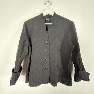 Courtney Washington Womens Medium Black Textured Crinkle Button-Up Blazer Jacket